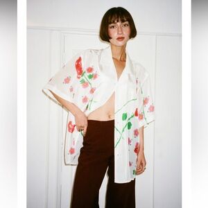 Hand Painted flowers silk shirt